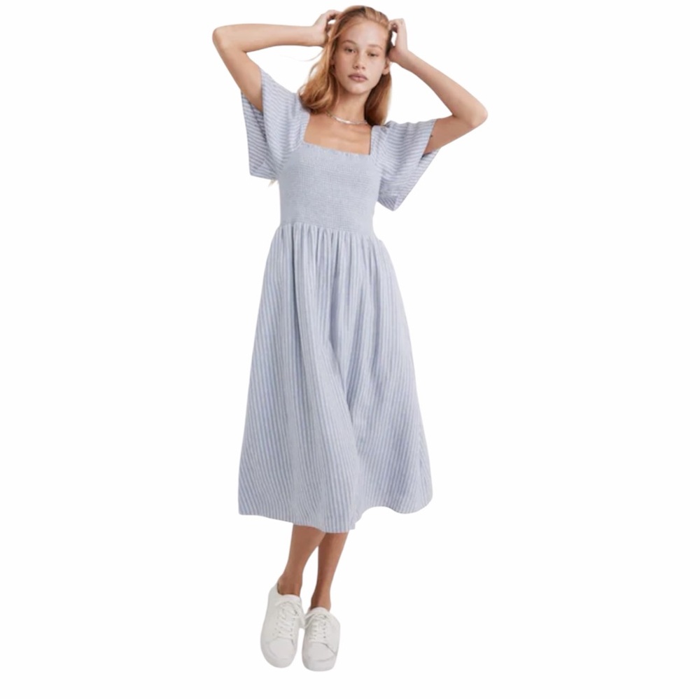 Madewell Light Blue Striped Midi Dress